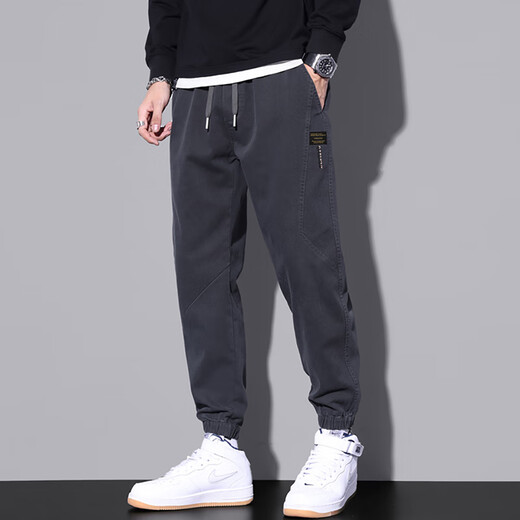 Jüdische Freizeithosen für Männer im Frühjahr und Herbst Neue amerikanische Modemarke -Arbeitshose für Männer losen Fußsporthosen 9859 Schwarz plus Samt + 9859 Gray Plus Velvet M.
