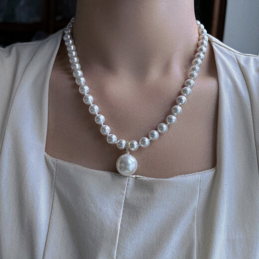 GOV Australian white pearl pendant cold light imitation pacifier style deep sea pearl necklace women's 925 silver versatile buckle 16mm