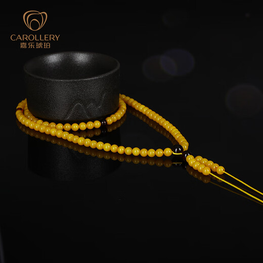 Jiale Amber Beeswax Bracelet 108 Rosary Beads Women's Old Wax Beads Multi-circle Bracelet Chicken Oil Yellow Amber Jewelry 108 Pieces About 9g/A0187