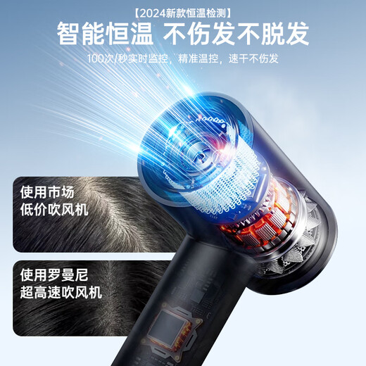 Romani 2000W ultra-high power | 200 million negative ions for hair care, high-speed hair dryer for home use, quiet, quick drying, no harm to hair, high wind hair dryer, hair salon and barber shop special hair dryer, mist blue - high version, 2000W high power, 200 million blue light negative ions, noise reduction and mute, one-click constant temperature hair care, 1.8 meters long cord