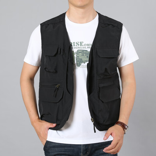 JP马甲男士薄款多口袋速干摄影背心工装马夹8578 卡其色 2XL (适合155斤-170斤)