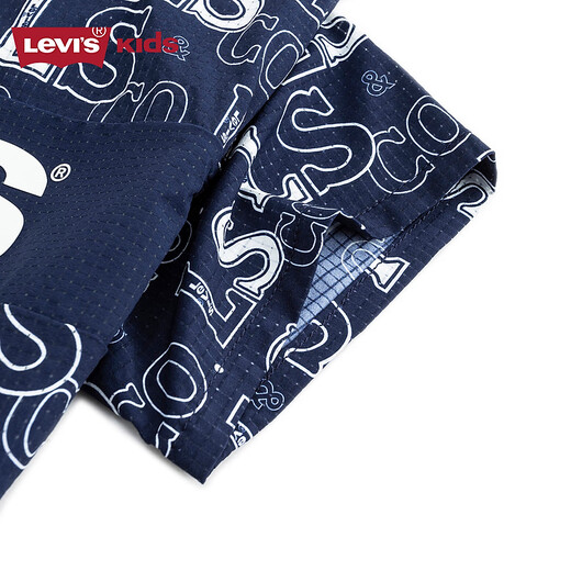 Levi's Levi's children's clothing, the same style as the mall, new summer style boys' full-print logo shirt, woven short-sleeved top, dark indigo 120/60, recommended height 110-116cm
