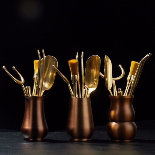 Rongshantang Brass Tea Ceremony Six Gentlemen Household Tea Clips Tea Knives Kettle Pen Tea Shovel Kung Fu Tea Accessories Brass Tea Ceremony Six Gentlemen - Yujing Red Copper Color