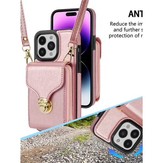 Xixili suitable for iPhone16 card bag mobile phone case 13 with card slot coin wallet 11pro Apple/7/8plus protective case Red - with crossbody strap iPhoneXR