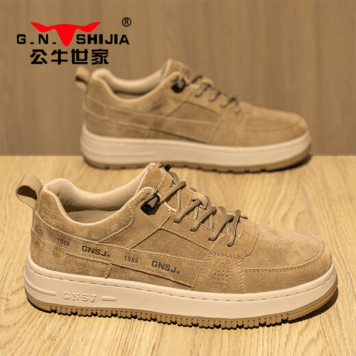 Chaussures masculines de la famille Bull 2024 Printemps et été Nouveaux chaussures de travail en toison rétro en cuir authentique décontractée basse chaussures parfaites britanniques khaki 42