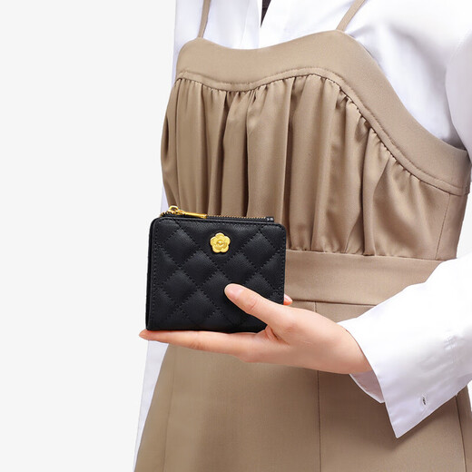 Viney wallet female short folding large capacity coin purse female simple light luxury rhombus wallet student zipper wallet