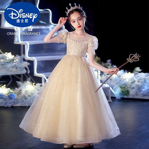 Vestido de noche de Disney Girls 2024 Nuevo princesa de alta gama Princesa Bode Flower Fiesta Fiesta de cumpleaños Show Piano Performance Disfraz White 160