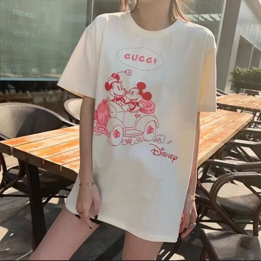 Gucci Gucci/Gucci Kurzärärt-T-Shirt Disney Co-Branded-Modell, Limited-Year Mickey Print Retro, gleicher Stil für Männer und Frauen, Beige 604176xjb6t9230 xl