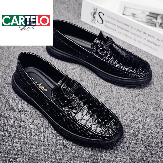 CARTELO trendy brand 2025 spring and summer new men's shoes business men's British casual leather shoes thick sole bean shoes lazy 9905 black 39