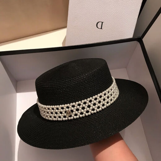Skonwat acheter un chapeau haut de gamme français pour les femmes en été m étiquette paille chapeau hepburn style perle plat chapeau soleil