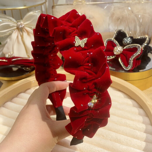 Mrs win velvet rhinestone star dot hairband for women 2025 new wide edge high head pressure hair wide headband face wash hairpin black one butterfly diamond headband A14-303