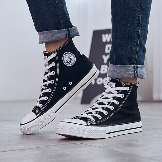 Warrior canvas shoes for men, classic high-top casual shoes for men and women, couple models, student white shoes, women's fashion sneakers, men's WXY-473T black 42