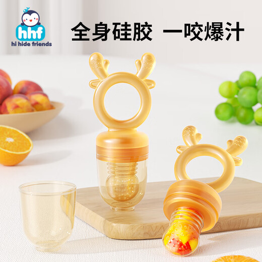 HIHIDEFRIENDS bite-and-eat fruit food supplement artifact baby full silicone suction and bite play bag baby juice puree tool teether M 1 pack Xiaolu Fruit and Vegetable Le