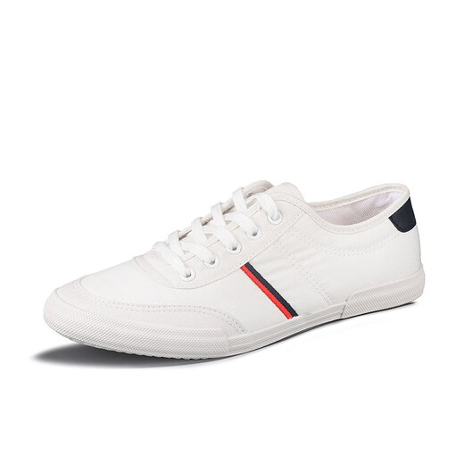 Shanbu Canvas Schuhe Herren-Schnüre Frühling und Herbst Low Top Atmungsfreie, vielseitige, koreanische Boardschuhe Flat Heel Fahren Sie lässig einfache weiße Schuhe Männer Weiß (9272) Größe 42