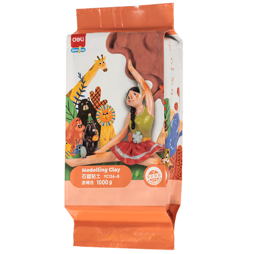 得力(deli)2斤装褐色陶泥石塑粘土套装diy手工陶艺雕塑风干免烤袋装附12色水粉颜料和调色盘儿童生日礼物
