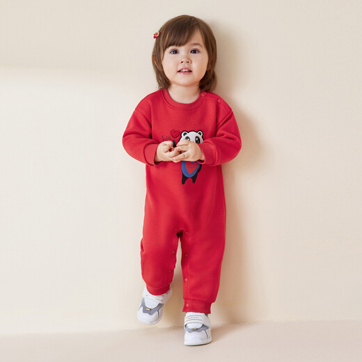 YEEHOO New Year's clothes for a family of three, parent-child clothes for adults and children, velvet sweatshirts, baby sweatshirts, letter panda onesies, YRHAJ32055A 66 cm