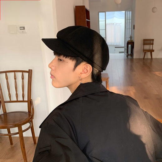 Obey black British beret men's big head circumference autumn and winter retro hat octagonal hat men's style ins black