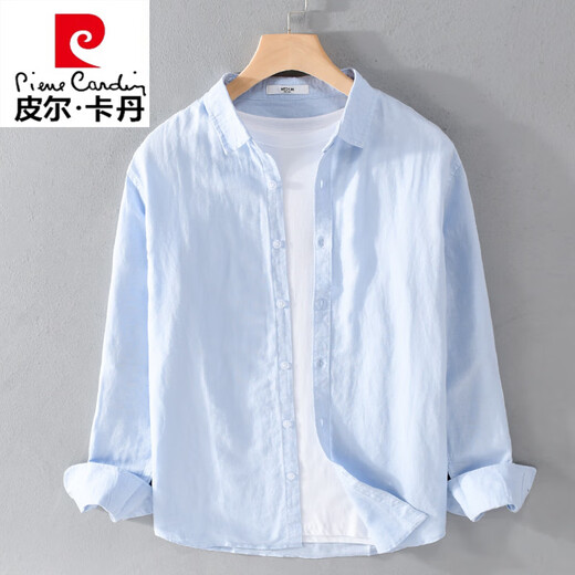Pierre Cardin Spring Linen Shirt Men's Men's Long à manches minces couleurs solides en vrac japonais Casual Youth Tork Travail Travailleur White Cotton Linen Shirt White [9207 Collier de stand] M