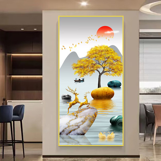 Dincmei Dingchuangmei Entrance Wall Sticker 3D Three-dimensional Decoration Painting Simple Modern Living Room Hanging Painting Aisle Sticker Wallpaper Self-adhesive Paper 96. Lucky Deer Follows Width 90cm-Height 180cm Self-adhesive Painting with Glue on the Back