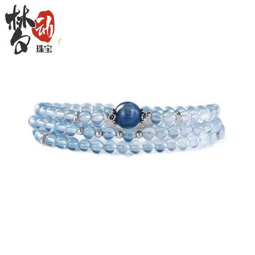Mengdong Brazilian Natural Aquamarine Bracelet 108 Buddha Beads S925 Silver Freshwater Pearl Bracelet for Women Three Circles Bead Diameter 8mm