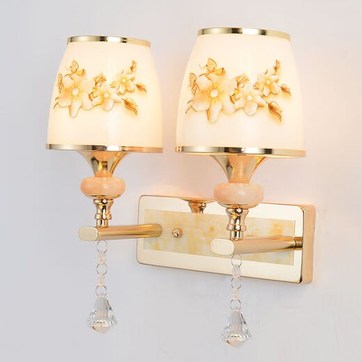 Micro wall lamp bedside lamp Nordic modern European style simple creative led American bedroom living room corridor staircase wall lamp 045 double head switch at home - LED light bulb