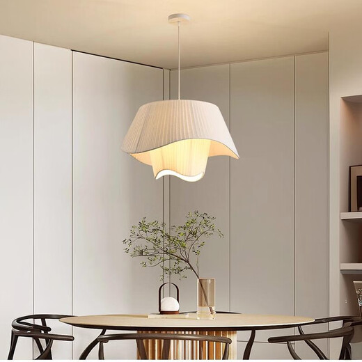 Yilin Nordic modern simple linen fabric chandelier dining room bedroom study living room single head Internet celebrity creative factory lamp diameter 30CM light apricot color