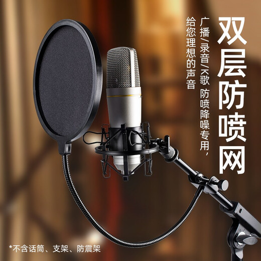 Silverbait Anchor microphone pop-up cover double-layer wind-proof net Gooseneck recording studio radio broadcast room condenser microphone anti-blast sound and anti-noise POP filter Wave metal style blow-out net