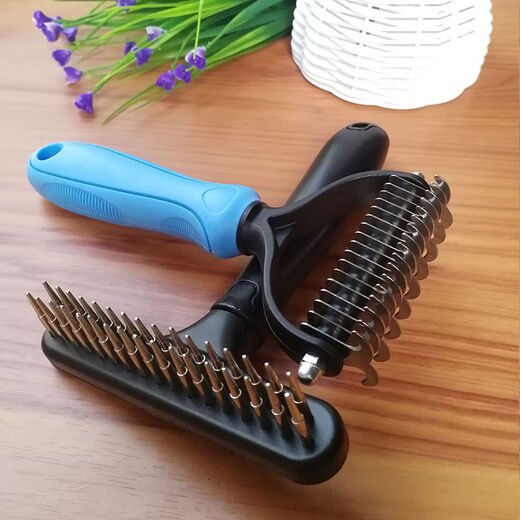 Jiajiemei Dog Hair Brush Depilation Comb Long-haired Alaska Border Collie Golden Retriever Special Large Dog Nail Rake Comb Matcha Green + Knot Knife