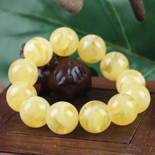 Shi Yuji, with national inspection certificate, natural amber beeswax bracelet, Russian material full of honey, white nectar round bead bracelet for men and women, white nectar 14mm (unisex style)