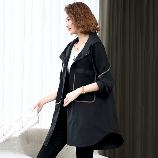 
LEDIALYI (LEDIALYI) 2025 spring and autumn women's new casual high-end and fashionable middle-aged small windbreaker jacket for women's mid-length coat black S (recommended within 128 Jin [Jin equals 0.5 kg])