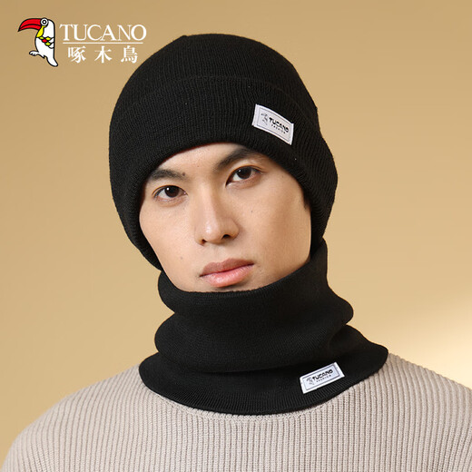 啄木鸟（TUCANO）帽子男冬季毛线帽男士加绒加厚保暖户外骑车防寒防风护耳帽子套装
