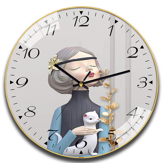 Watches, wall clocks, home internet celebrity living room watches, new style wall-mounted clocks, fashionable, high-value, hole-free quartz clocks, 6628 bubble gum girl, 14-inch (35 cm) curved glass