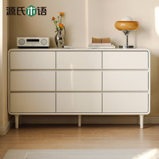 Genji Wooden Solid Wood Nine Champions Creamy Style Bedding Tail Cabinet Simple Modern Bedroom Champions White Storage Storage Cabinet (White) 1.35m Seven Champions (1358*400*846)