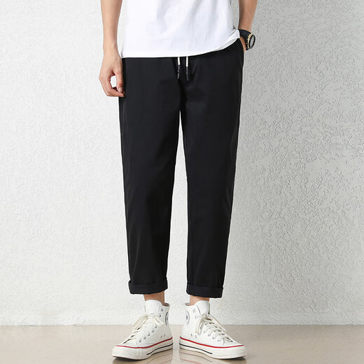 Jewish casual pants for men in summer new loose ice silk straight sport nine-point pants for men conical Korean style trendy trousers 9904 black 3XL