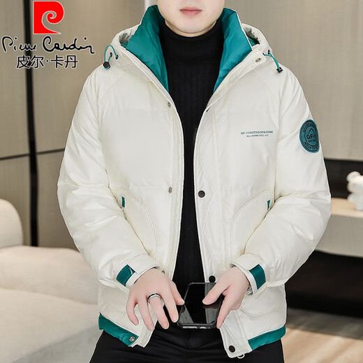 Pierre Cardin Winter Down Jacket Men's Short Thickened Warm White Duck Down Winter Jacket 2025 New Casual Hooded Winter Jacket Black High Quality Down 2XL 140-155Jin Jin equals 0.5 kg