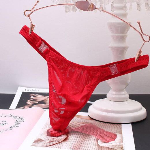 Adult beauty private delivery men's thong sexy transparent solid color see-through seamless removable buckle lure purple one size