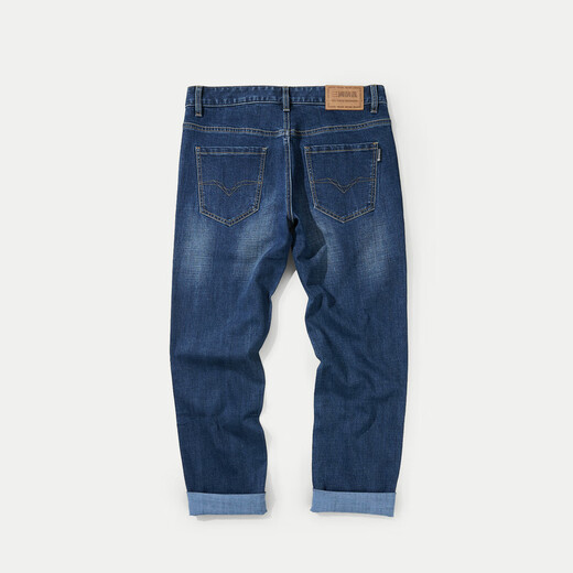 Heilan House (HLA) jeans men's leather label embellished straight-leg pants five-pocket style pants men's autumn new retro revival denim blue transition color (medium) 4F L 175/84A