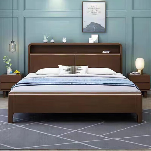 Mumian Massivholzbett Doppelbett 1,8 Meter 2 Meter Matratze mit modernem einfachem Nordic Style Hauptschlafzimmer großes Bett YF-902 1.8 Schrank