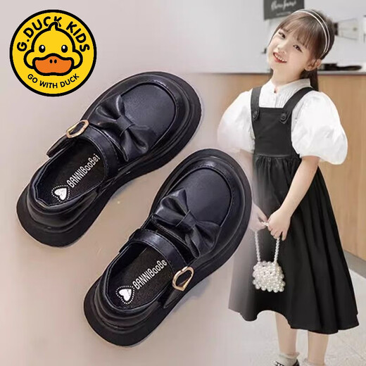 G.duck Girls' Leather Shoes 2026 Spring and Autumn New Children's Shoes Little Girls Princess Shoes Soft Soled Western Style Shoes Performance Shoes Black 28 Inner Length 17.8cm
