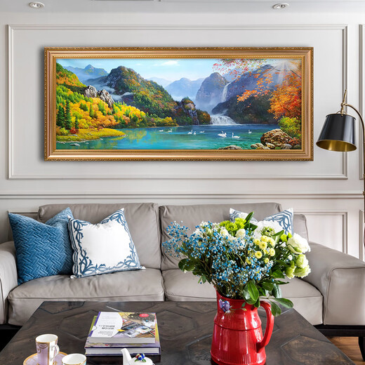 Emperor Flag Hand-painted Oil Painting Swan Lake Landscape Oil Painting Atmospheric Living Room Wall Mural Painting Sofa Background Wall Decoration Painting Landscape Hanging Painting 692 Gold Solid Wood Frame 160X80 Spot, three-person sofas are suitable