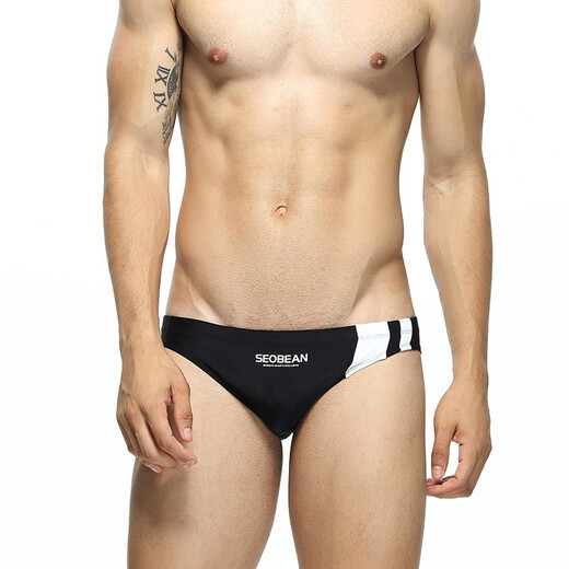 SEOBEAN希宾泳裤男士三角裤青年潮流个性低腰性感温泉泳衣 黑色 M