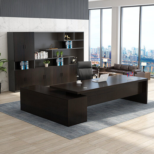 Zimulin boss desk office desk and chair combination simple modern office manager executive desk computer table conference table black walnut color total length 1.8 meters (desktop 2.5cm thick 80cm wide)