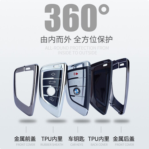 Wo Ting is suitable for BMW car key cover 5 series 530 car x3x5x1 men's 3 series i3 shell 7 series blade alloy buckle key bag A-silver + button model (with metal buckle)