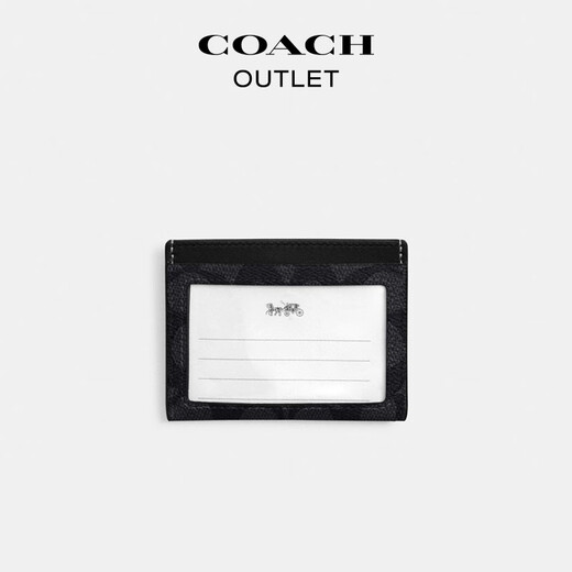 COACH Outlet Men's Classic Logo Presbyopia Slim ID Card Holder Coin Purse Charcoal/Black