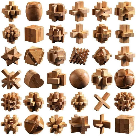 Liuxia Luban Lock 10-15 Jahre altes Set von Kongming Lock Beech Wood-Einleger und Zapfenentwicklung intellektuelles Spielzeug pädagogische Kinder und Studenten Buchenholz 36-teilige Set Full Set [Geschenkbox]
