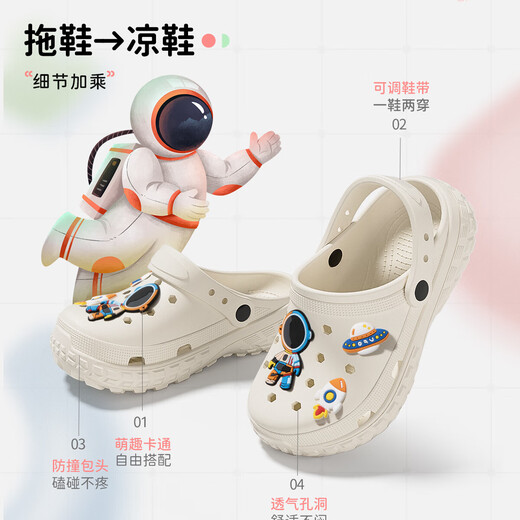 利达妮（TZLDN）eva儿童洞洞鞋男童2024新款夏季凉鞋室内外穿防滑小孩女宝宝拖鞋 卡其【太空人】 34-35 【鞋内长22cm】