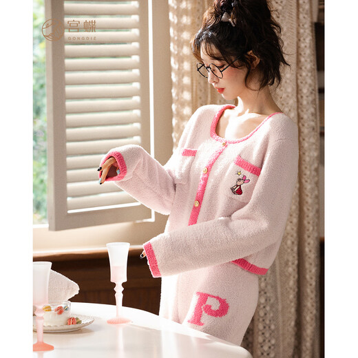 宫蝶迪士尼小猪皮杰半边绒睡衣女秋冬款加厚家居服套装 RMM-DSN826小猪皮杰绒套装 L (建议100-120斤)