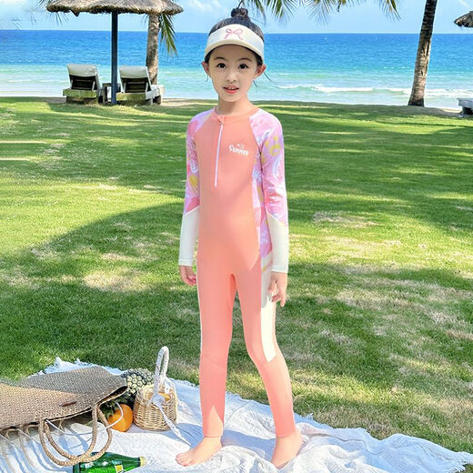 
Youyou children's swimsuit long sleeves trousers one-piece sun protection hot spring medium-sized children's swimsuit three-piece set 34118 purple 2XL