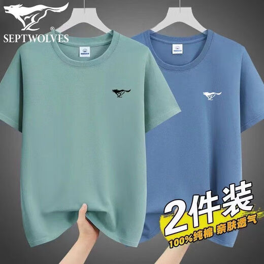 七匹狼（SEPTWOLVES）品牌100纯棉短袖T恤男士2025年新款夏季男装短袖T恤休闲宽松百搭 q01深灰+黑色2件装 均码  3xl160-175斤