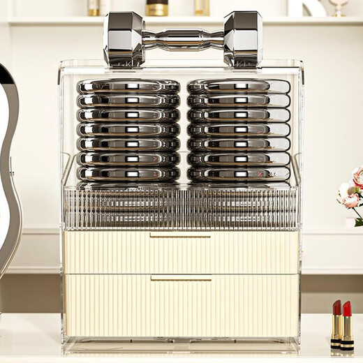 YIMEIHUI Cosmetic Storage Box Light Luxury Dustproof Box Large Capacity Drawer Dressing Table Powder Mask Cosmetic Storage Shelf Cream White - Three Layers With Dustproof Cover + Lipstick Box